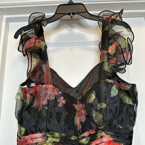 Lulus Befitting Glamour Black Floral Organza Ruffled Tiered Maxi Dress Sz Med - Picture 12 of 13
